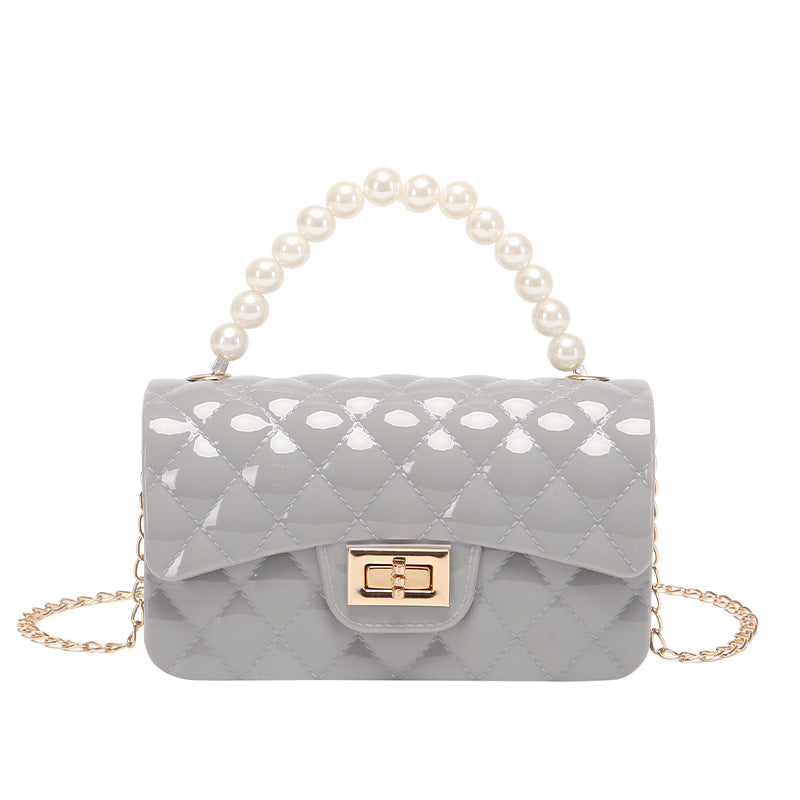 Bag Summer New Diamond Lattice Solid Color Pearl Hand Jelly Bag Pvc Women's Single Shoulder Crossbody Bag