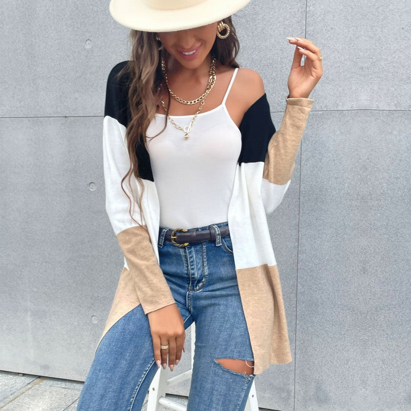 Autumn Winter Casual Sweater Fashion Color Long-Sleeved Cardigan Coat Women