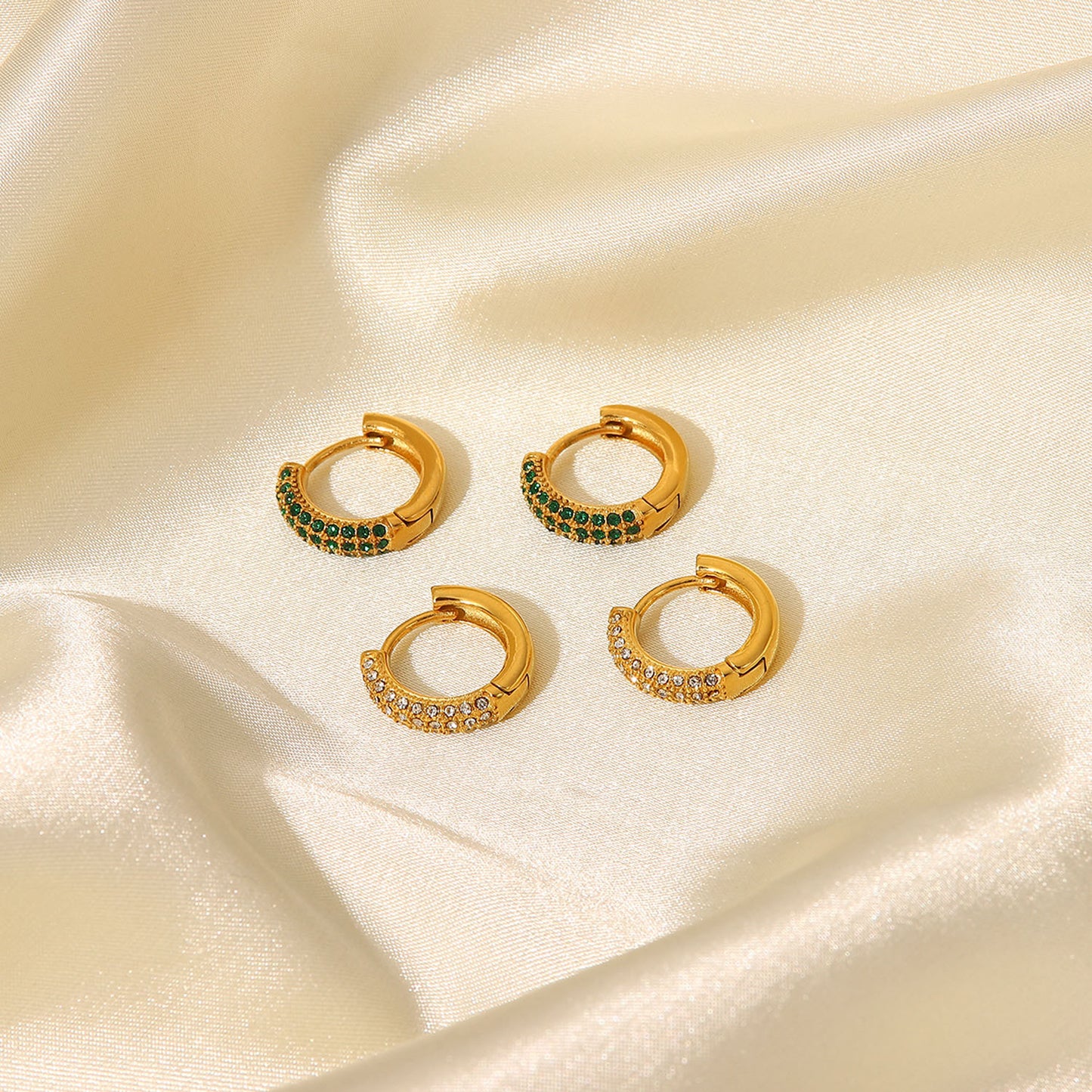 5pcs New White/Green Zircon Earrings 18K Gold Stainless Steel Earrings Fashion Earrings For Women