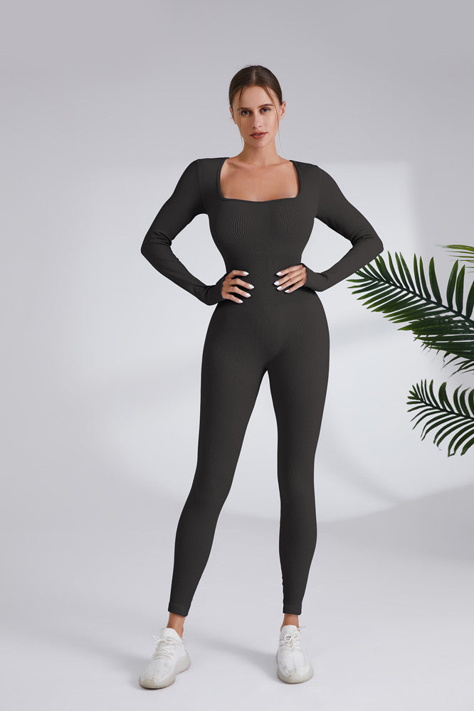 Autumn And Winter Thread Long One-Piece Yoga Wear Women's Quick Dry Running Fitness Sports One-Piece Long Sleeve Yoga Pants