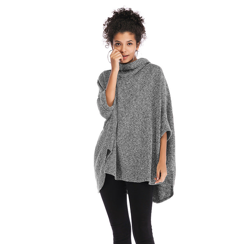 Chic Autumn Elegance: Women's High-Neck Irregular Knitted Long Sleeve Blouse