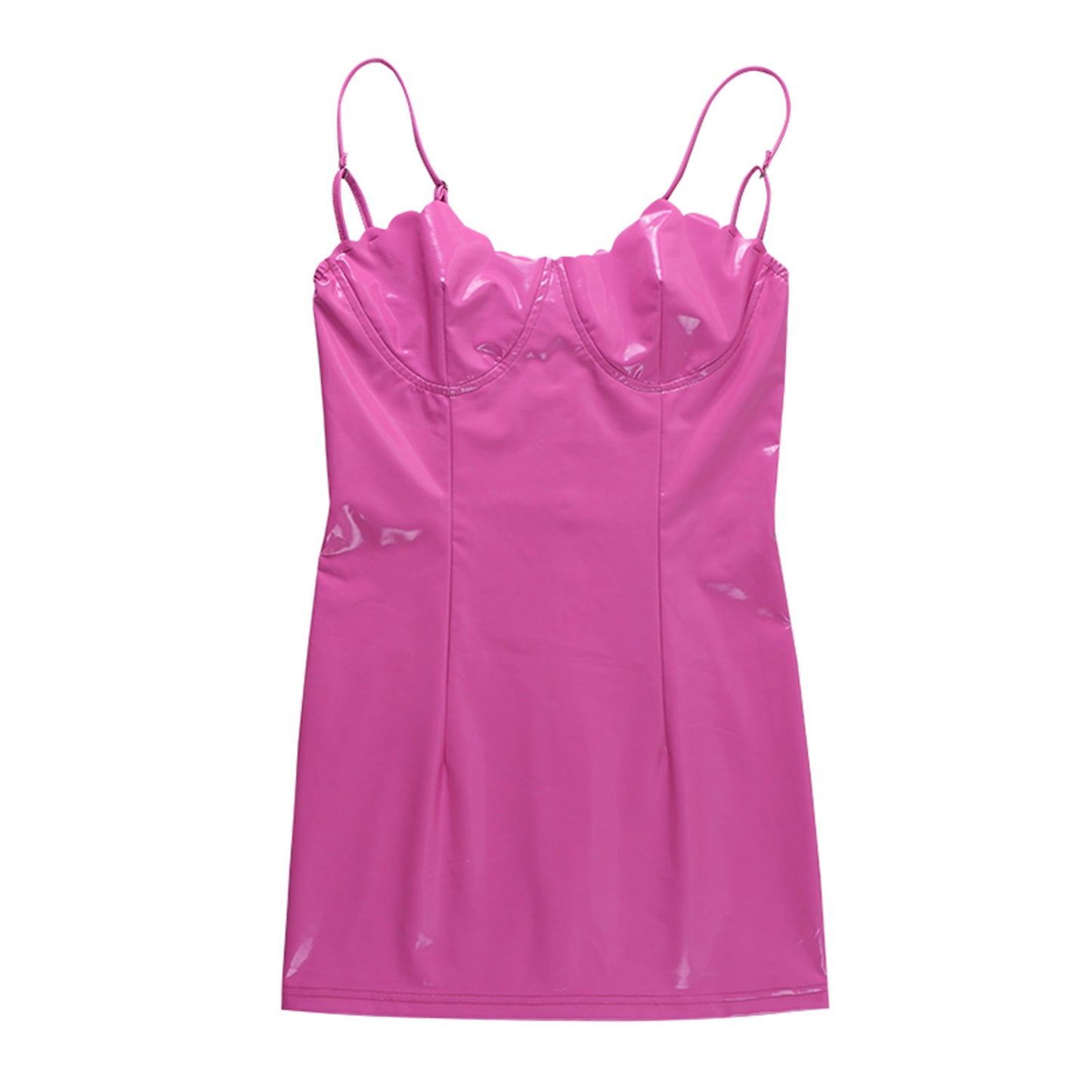 Pink Square Collar Short Bag Buttock Leather Skirt Female Spring Women's Sexy Halter Dress