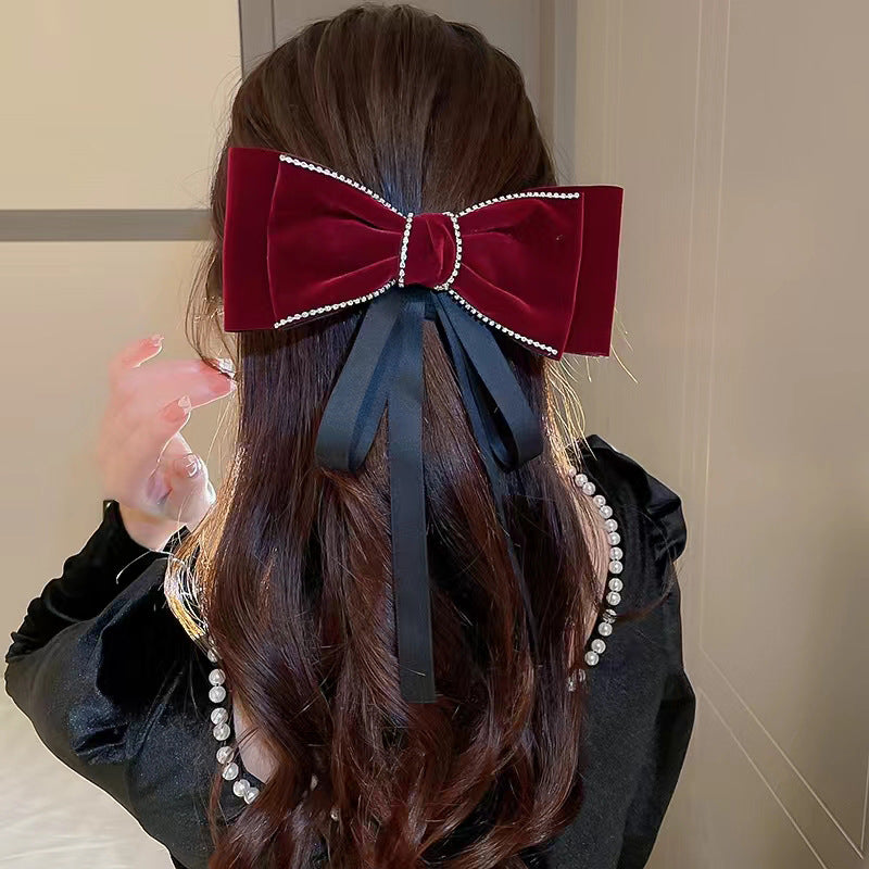 New Velvet Big Bow Hair Clip Back Head Hair Accessories Toasting Female Autumn