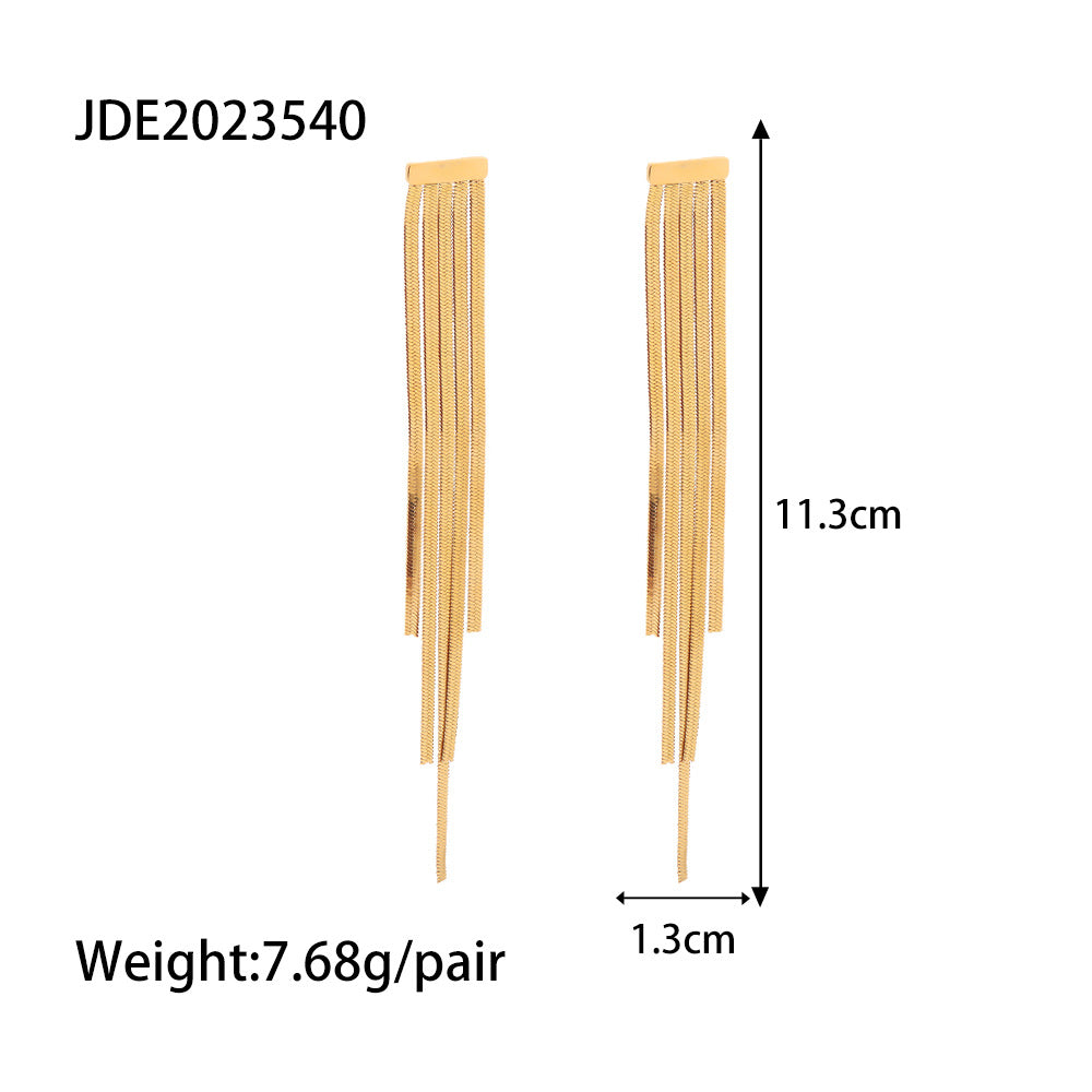 5pcs Style Exaggerated Long Tassel Earrings Feminine Metallic Sense Does Not Fade All-Match Titanium Steel Drop Earrings