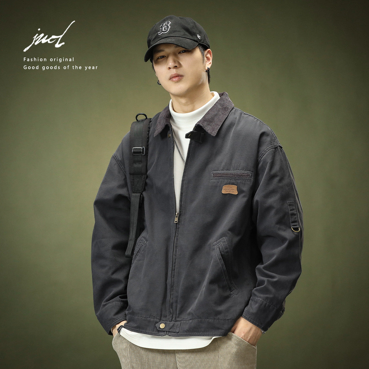 Vintage Cargo Jacket Jacket Men's Lapel Trend New Fall Loose Plus Fat Plus Size Casual Jacket