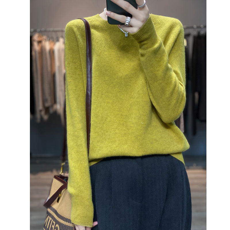 100% Wool Sweater Loose Crewneck Women's Pullover Fall New Cashmere Sweater Base Sweater