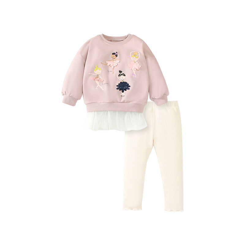 Fall/Winter Girls Hoodie Set Plus Fleece Long-Sleeved Kids Suit Girls Pantsuit