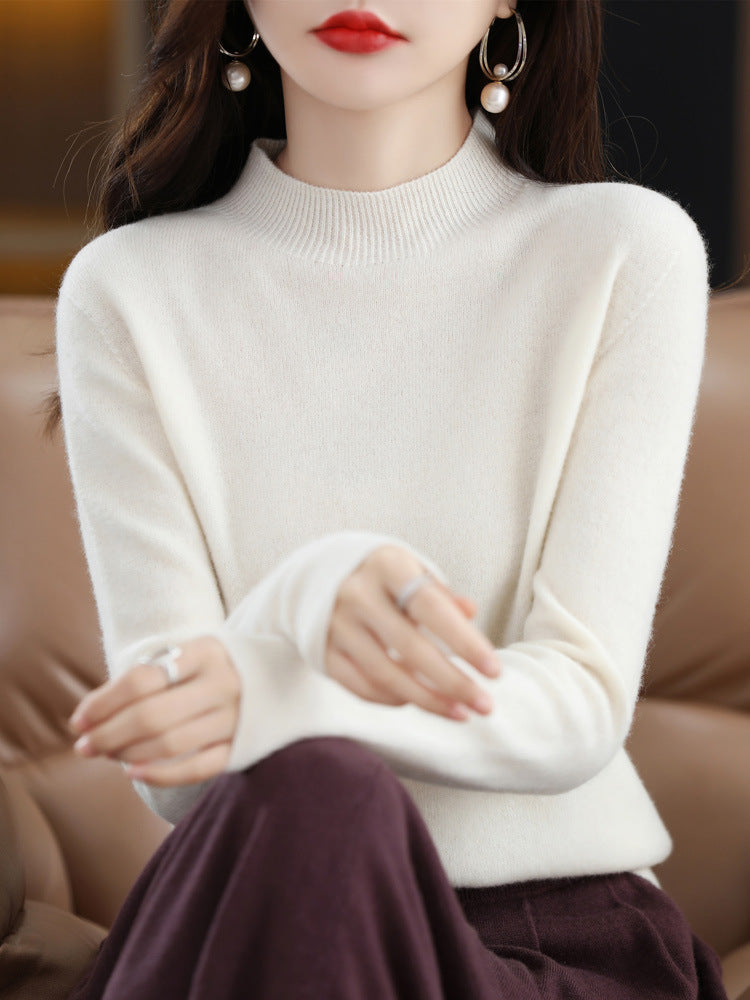 Half Turtleneck Woolen Sweater Women's Autumn And Winter Simple Everything Cashmere Sweater Loose Pullover Knitted Bottom