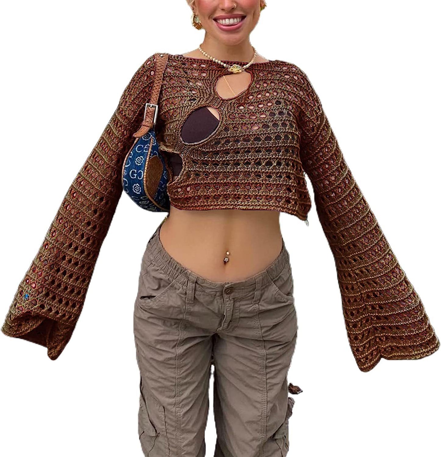 Summer New Spice Girl Style Fashion Sexy Irregular Hollowed Out Knitted Smock