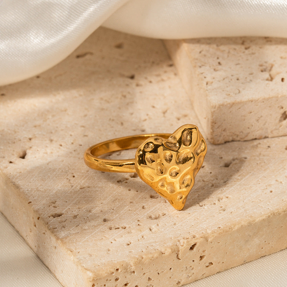 5pcs Ring Women's 18K Gold Stainless Steel/Hammer Lava Heart Ring Does Not Fade Design Ring