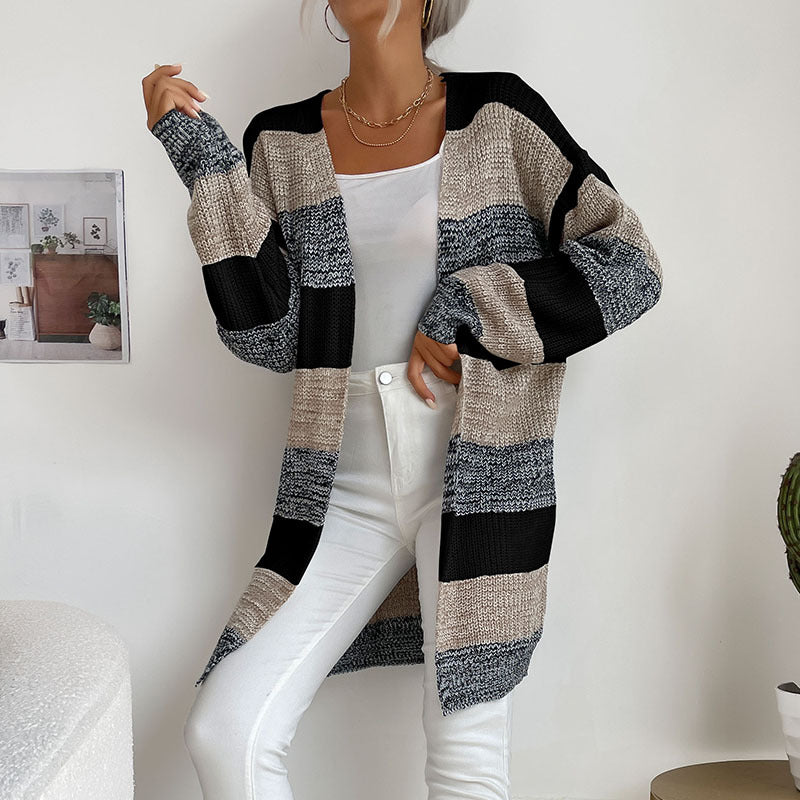 Autumn And Winter New Women's Long Buttonless Color Sweater Coat