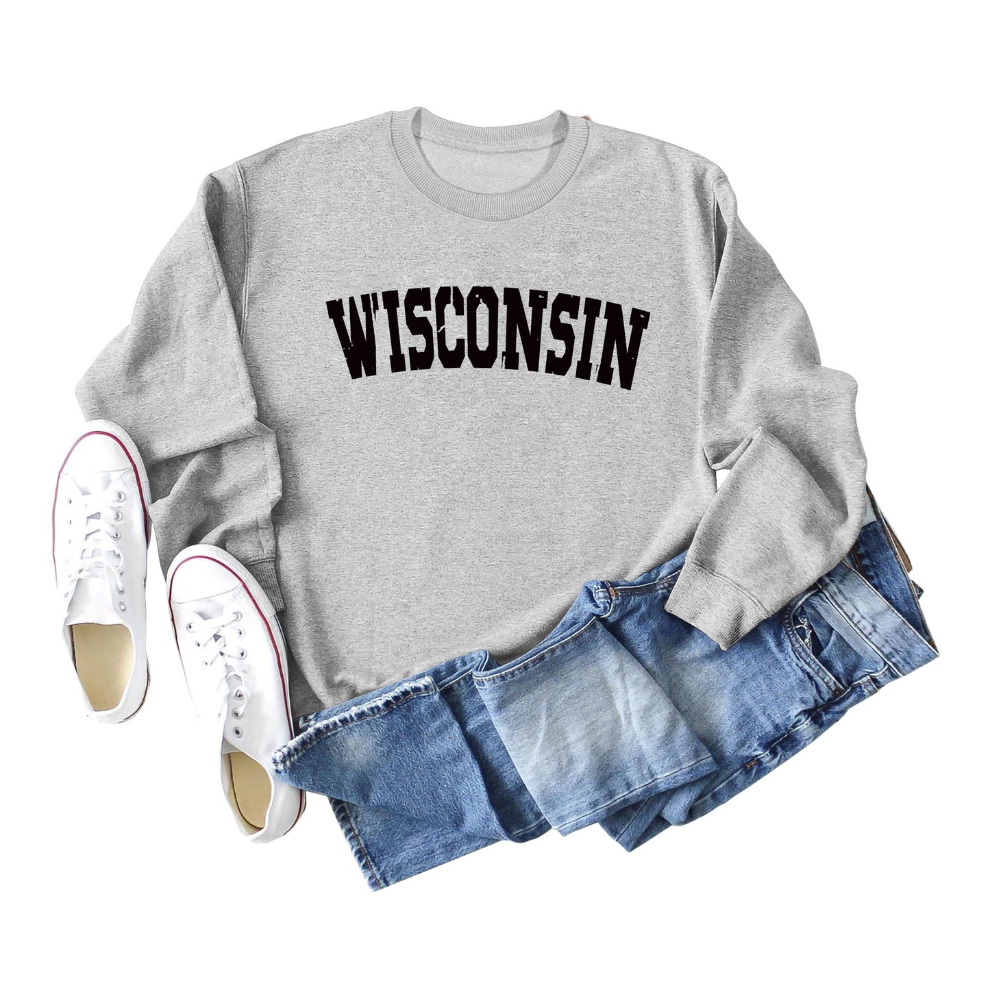 Women's Autumn And Winter Clothing Wisconsin Letter Print Casual Loose Round Neck Hoodie