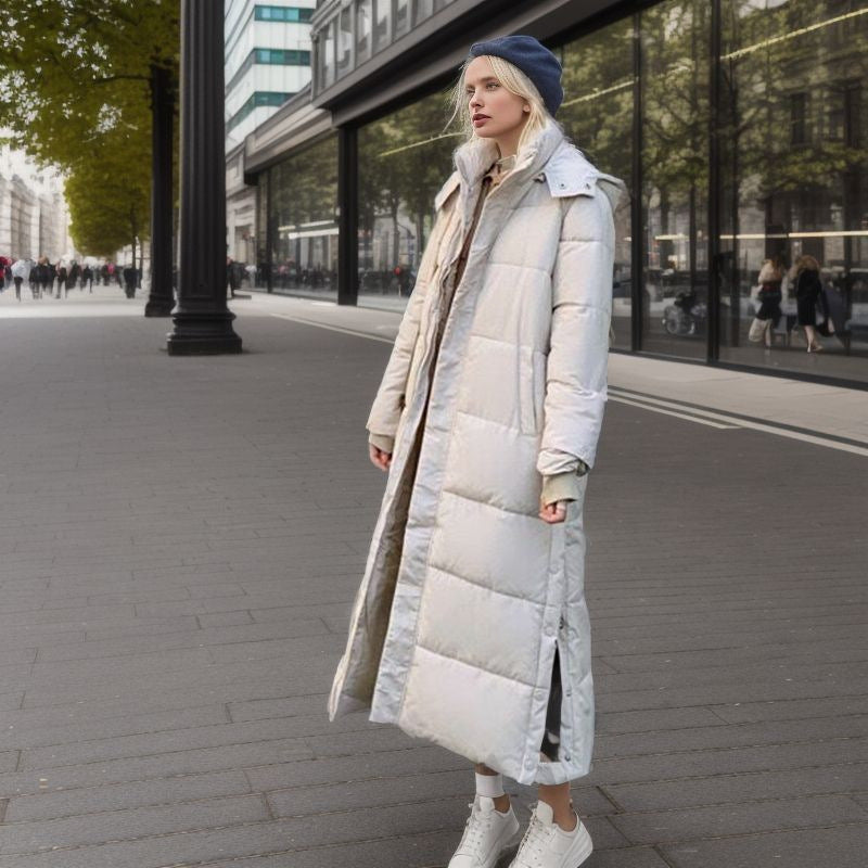 Over The Knee Long Padded Coat Women's Winter New Korean Version Of Fashion Slim-Fit Down Cotton Hooded Thick Padded Coat