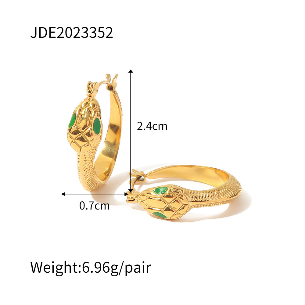 5pcs Stainless Steel Serpentine Green Eye Earrings Fashion Personality Niche Design Sense Does Not Fade Earrings Girl