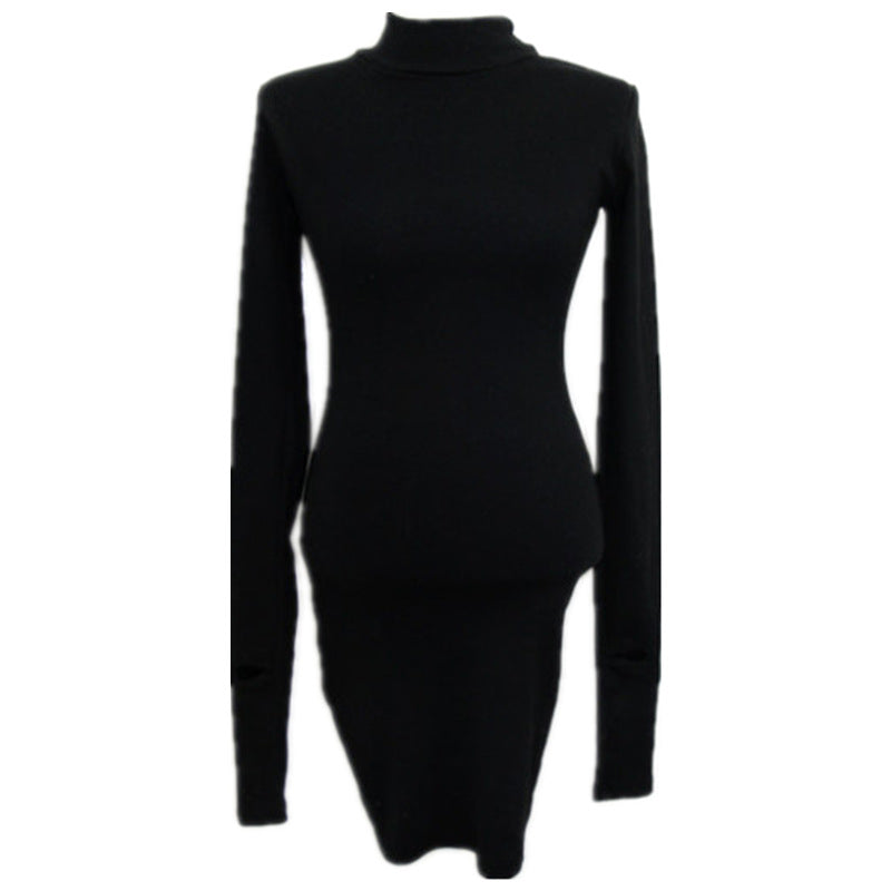New Elegant Set Finger Sleeves Sexy Turtleneck Bag Hip Thickened Warm Winter Bottom Dress