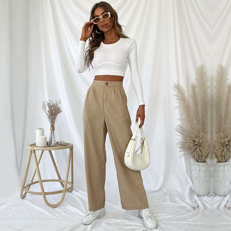 New Autumn Winter Casual Women's Pants Commuter Corduroy Commuter Wind Wide-Leg Pants