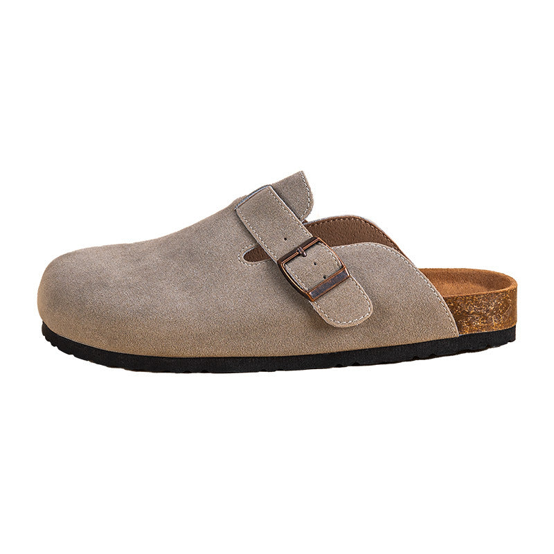 Autumn And Winter Couple Slippers Cork Bottom Flat Fishing Baotou Half Slippers For Men Women