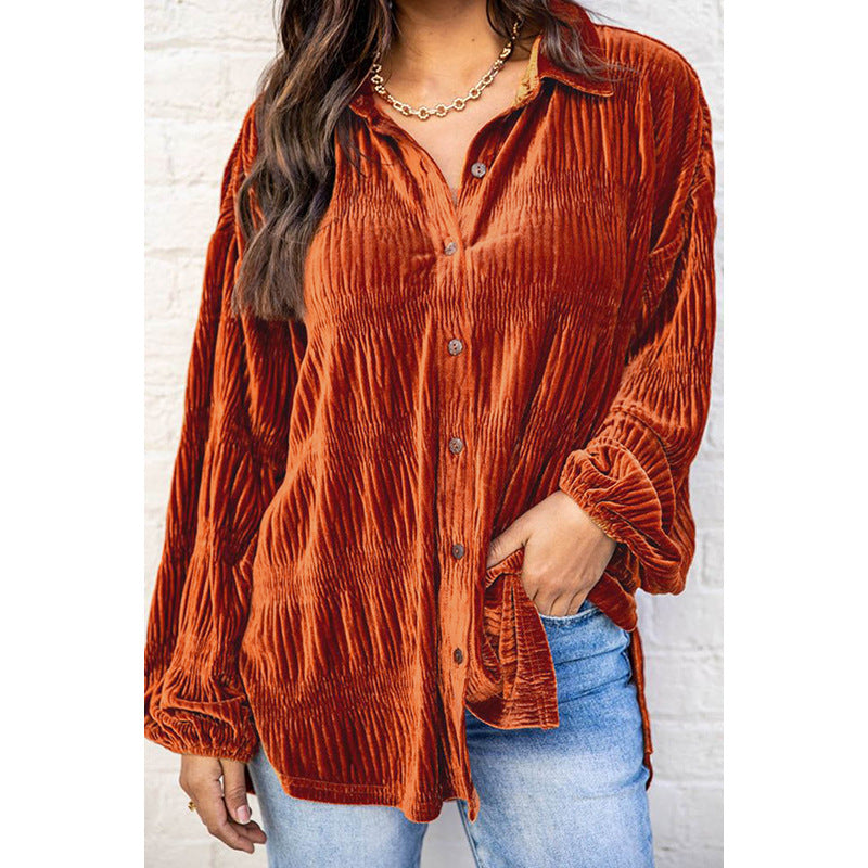 Autumn And Winter New Velvet Basic Simple Shirt Women's Casual Loose Single-Row Multi-Button Long-Sleeved Shirt