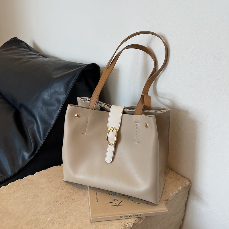 Large Capacity Bag Female New Fashion All-In-One Shoulder Bag Leisure College Students Class Bag Commuting Tote Bag