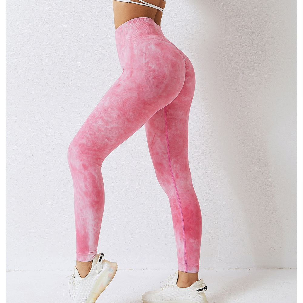 Tie Dye Seamless High Waist Yoga Pants Women's Tight Running Pants Quick Dry Peach Hip Lift Fitness Pants