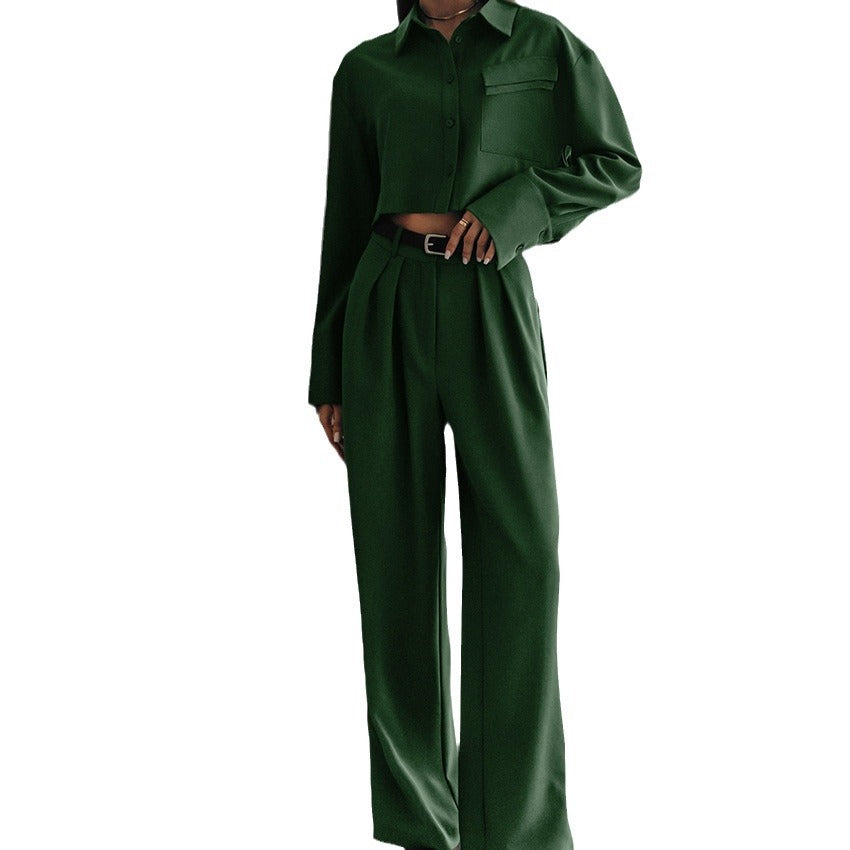 Green Lapel High Waist Leisure Suit New Autumn Fashion Women's Commuter Two-Piece Set