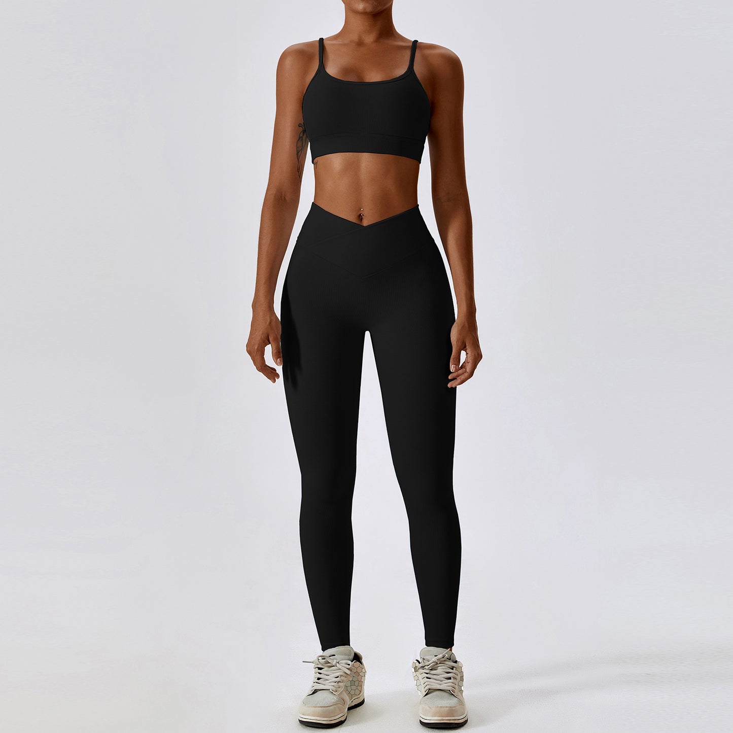 Zectron Thread Abdominal High Waist Beauty Back Yoga Set Quick Dry Gathering Hip Lift Tight Fitness Sports Set