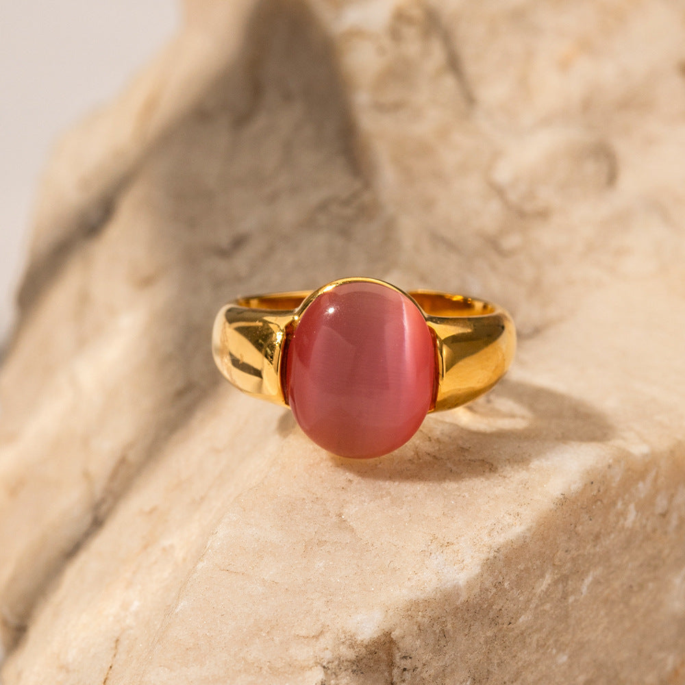 5pcs 18K Gold Stainless Steel Inlaid Cat's Eye Ring High-Grade Design Does Not Fade Jewelry