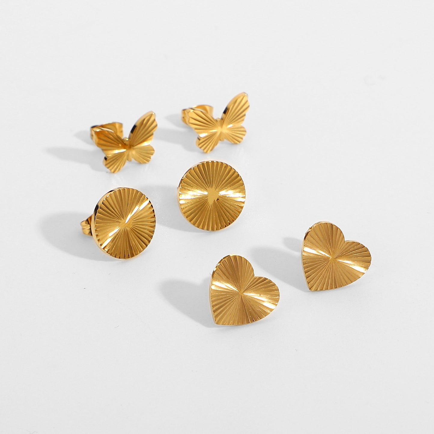 5pcs Gold Butterfly Round Heart-Shaped Earrings Drop 18K Gold Plated 316L Stainless Steel Titanium Steel Earrings Female