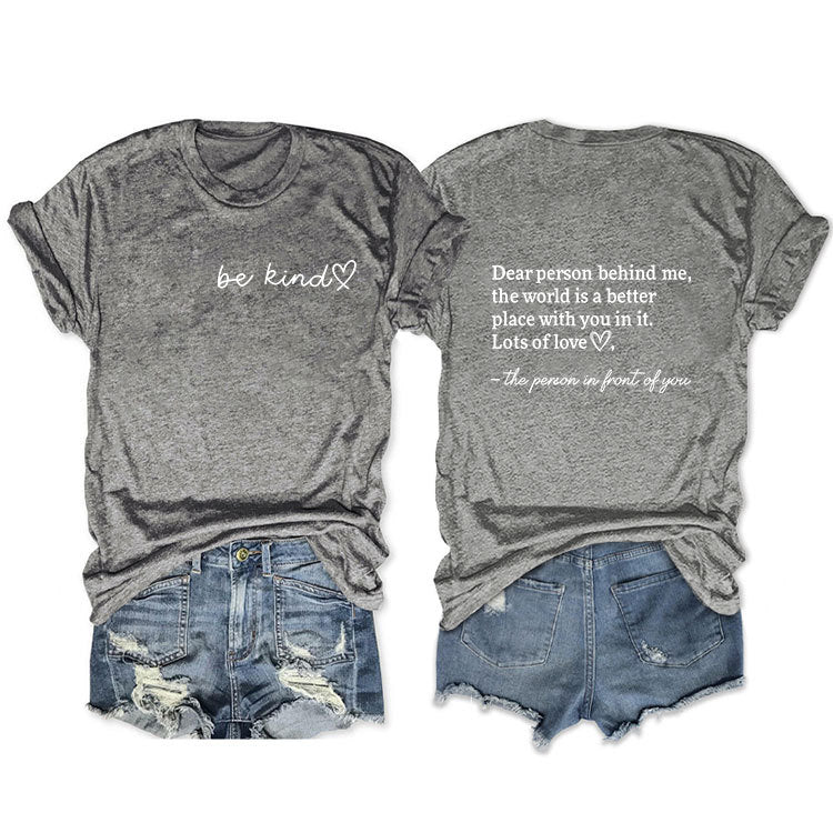 Front And Back Printed Short Sleeve Dear Person Behind Me Loose Fashion T-Shirt