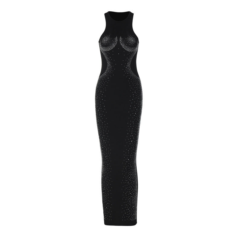 Vintage Female Skirt Hot Drill Dress Slim Sleeveless Round Neck Large Size Skirt High Waist Tight Wrap Hip Pencil Skirt