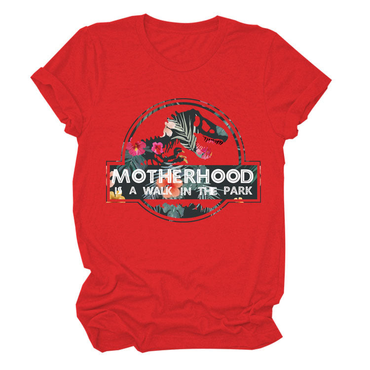Motherhood Is A Walk In The Park. Plus-Size Round Neck Letter Short-Sleeved Shirt