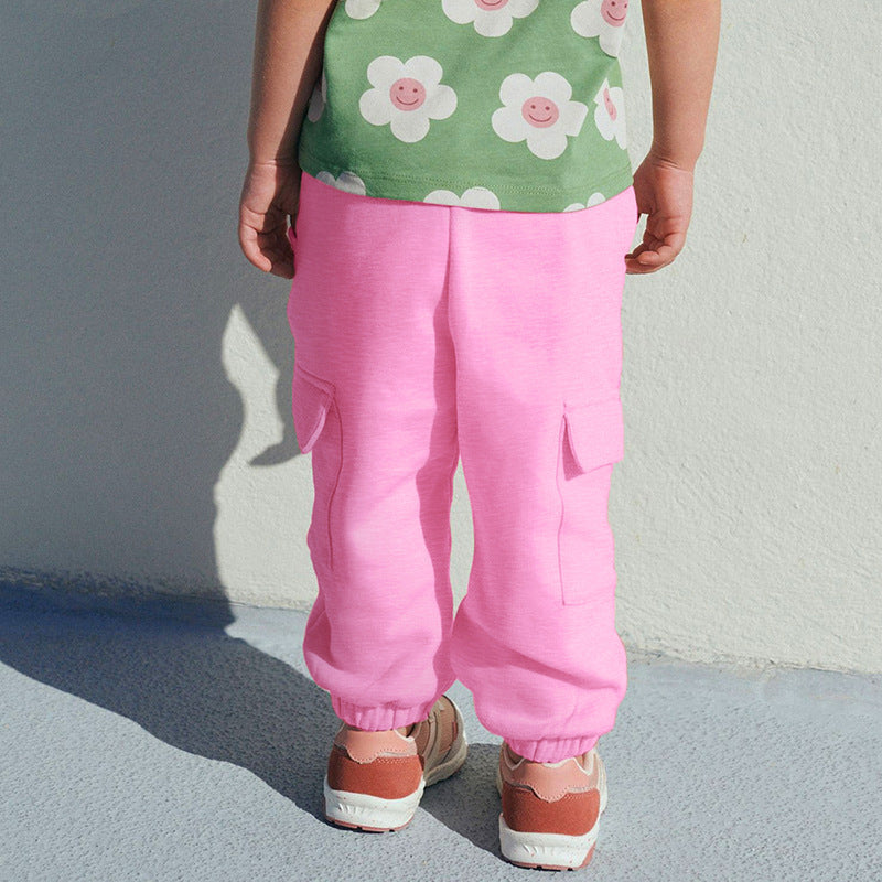 Casual Girls Pants Autumn Children's Solid Color Children's Pants Pink Cotton Children's Pants