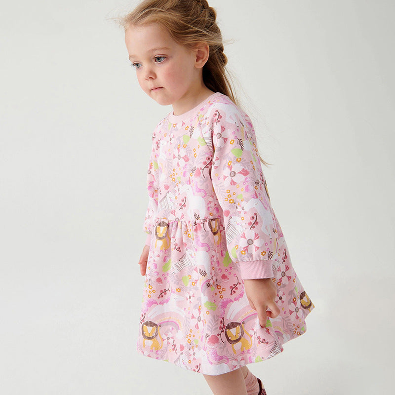 Autumn New Long-Sleeved Girls' Dress Home Cotton Children's Skirt Princess Dress