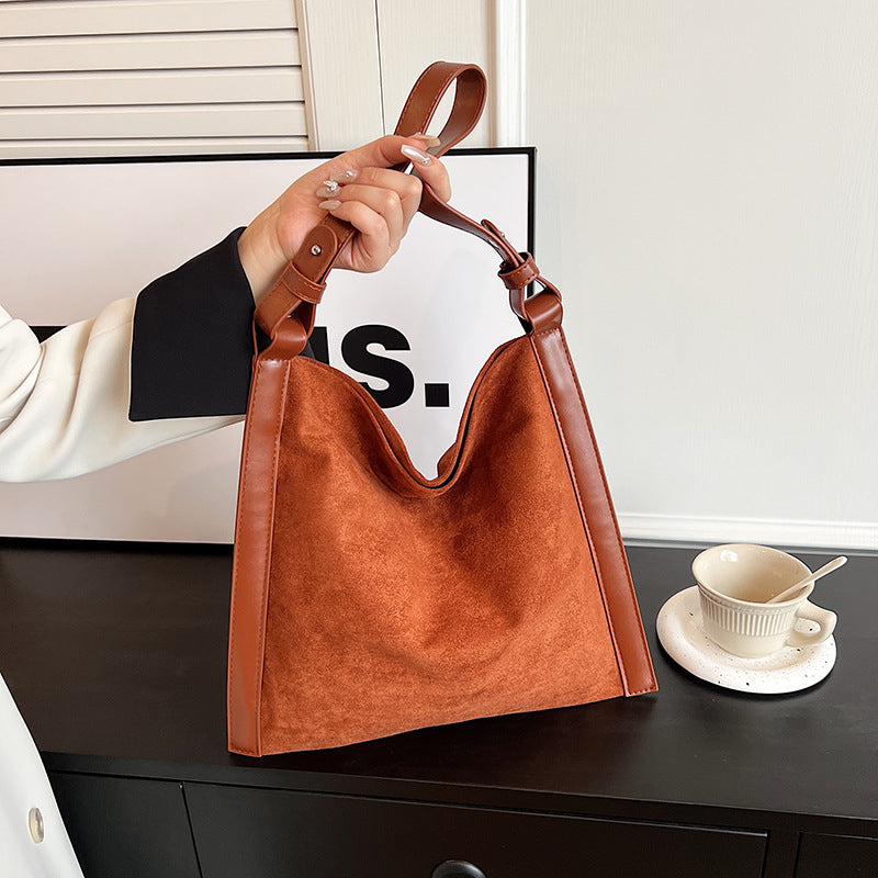 Fashion Bag Women's Casual Premium Sense Frosted Suede Simple Style Large Capacity All-In-One Commuter Shoulder Tote Bag