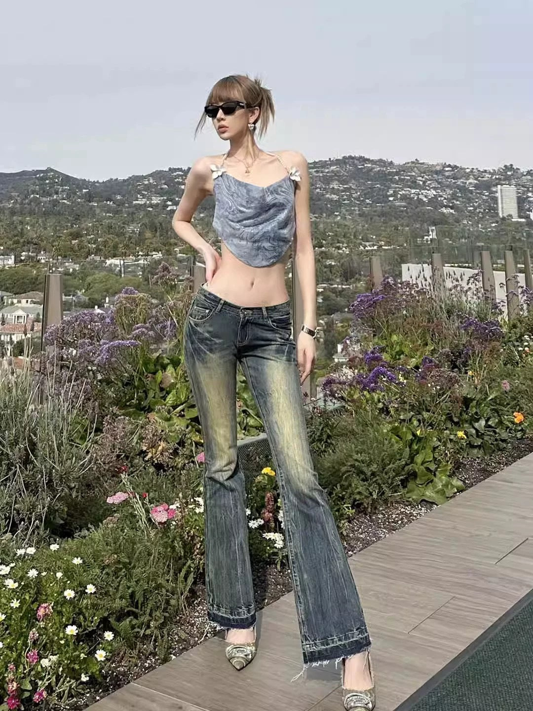 Spice Girl Low-Rise, Long-Legged Blue Jeans Flared