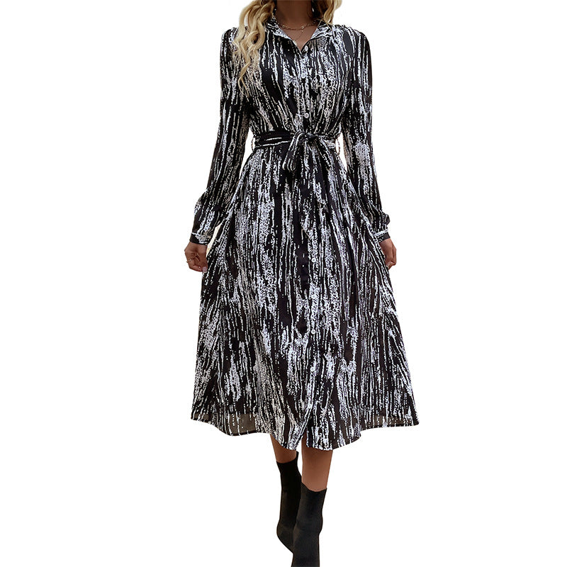 New Autumn And Winter Women's Dress New Long-Sleeved Tie Dye Dress