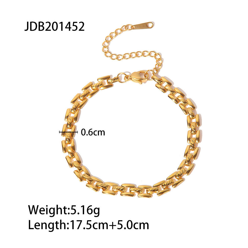 5pcs National Style Inlaid African Jade Retro Bracelet Does Not Fade Light Luxury Niche Titanium Steel Bracelet