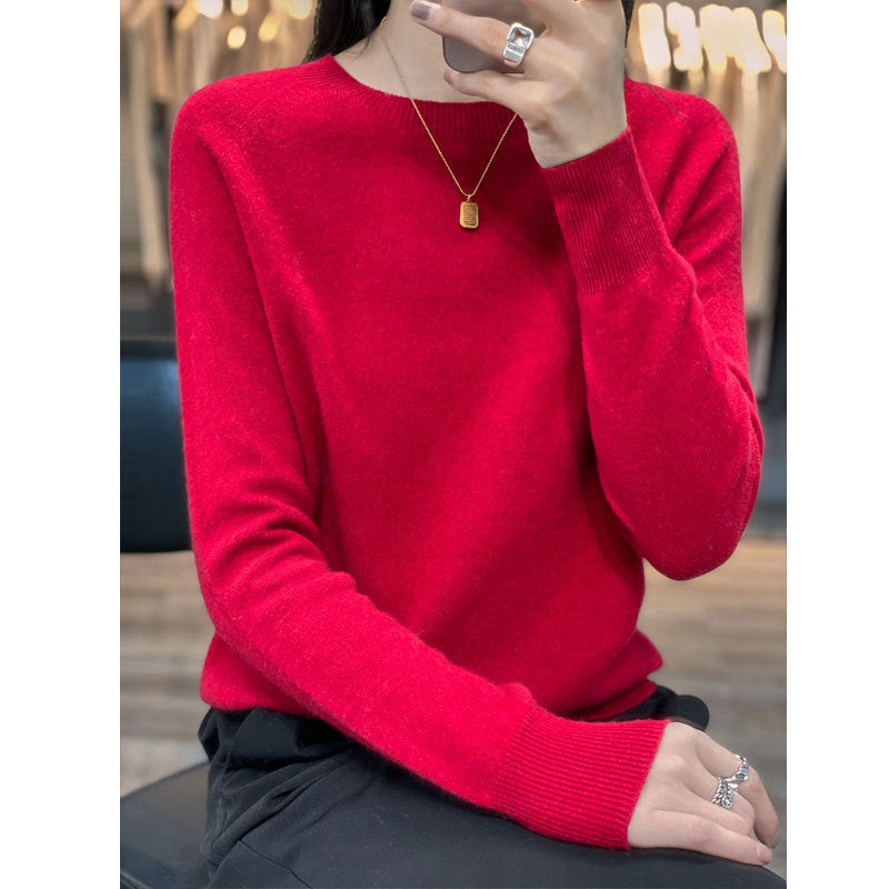 100% Wool Sweater Loose Crewneck Women's Pullover Fall New Cashmere Sweater Base Sweater