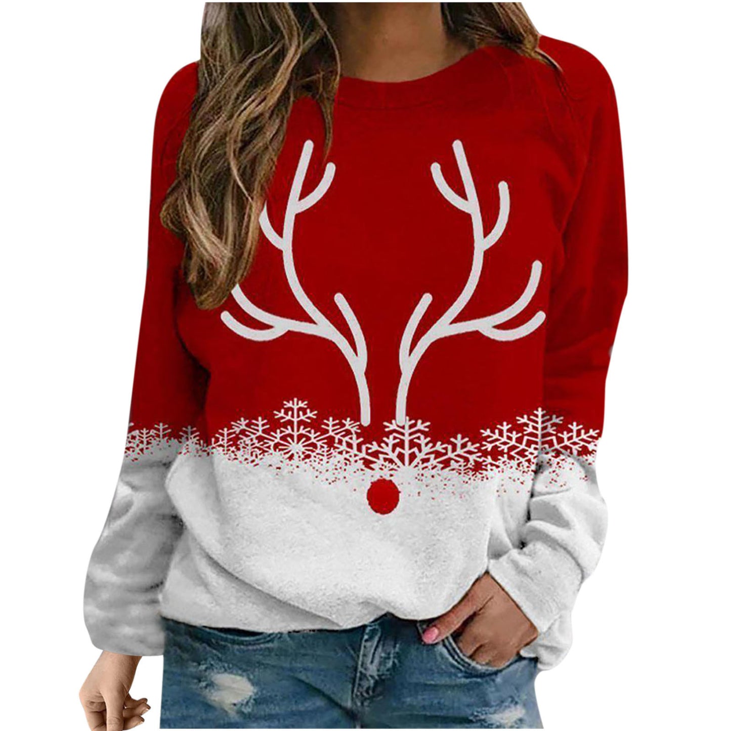 Autumn Winter Snow Christmas Deer Printed Round Neck Street Hipster Pullover Hoodie