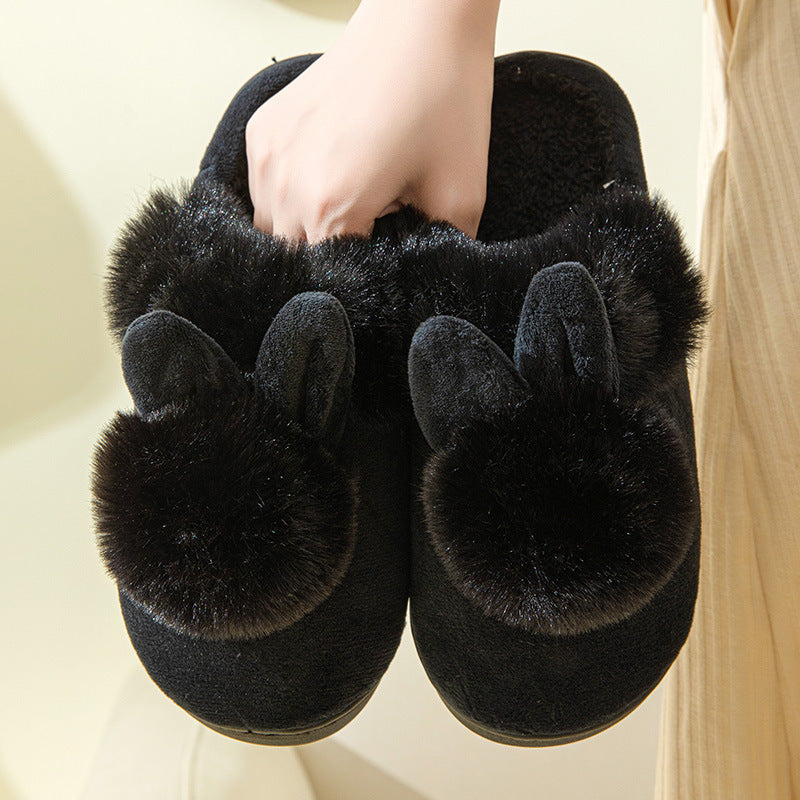 Long Ears Single Ball Male And Female Couples Winter Warm Wooden Floor Thickened Indoor Warm Slippers Cotton Slippers