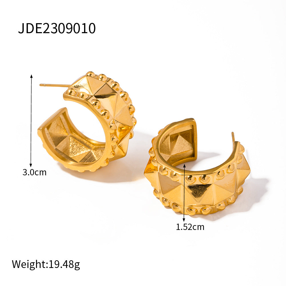 5pcs 18K Gold Stainless Steel Rivets C-Shaped Earrings New Fashion Accessories