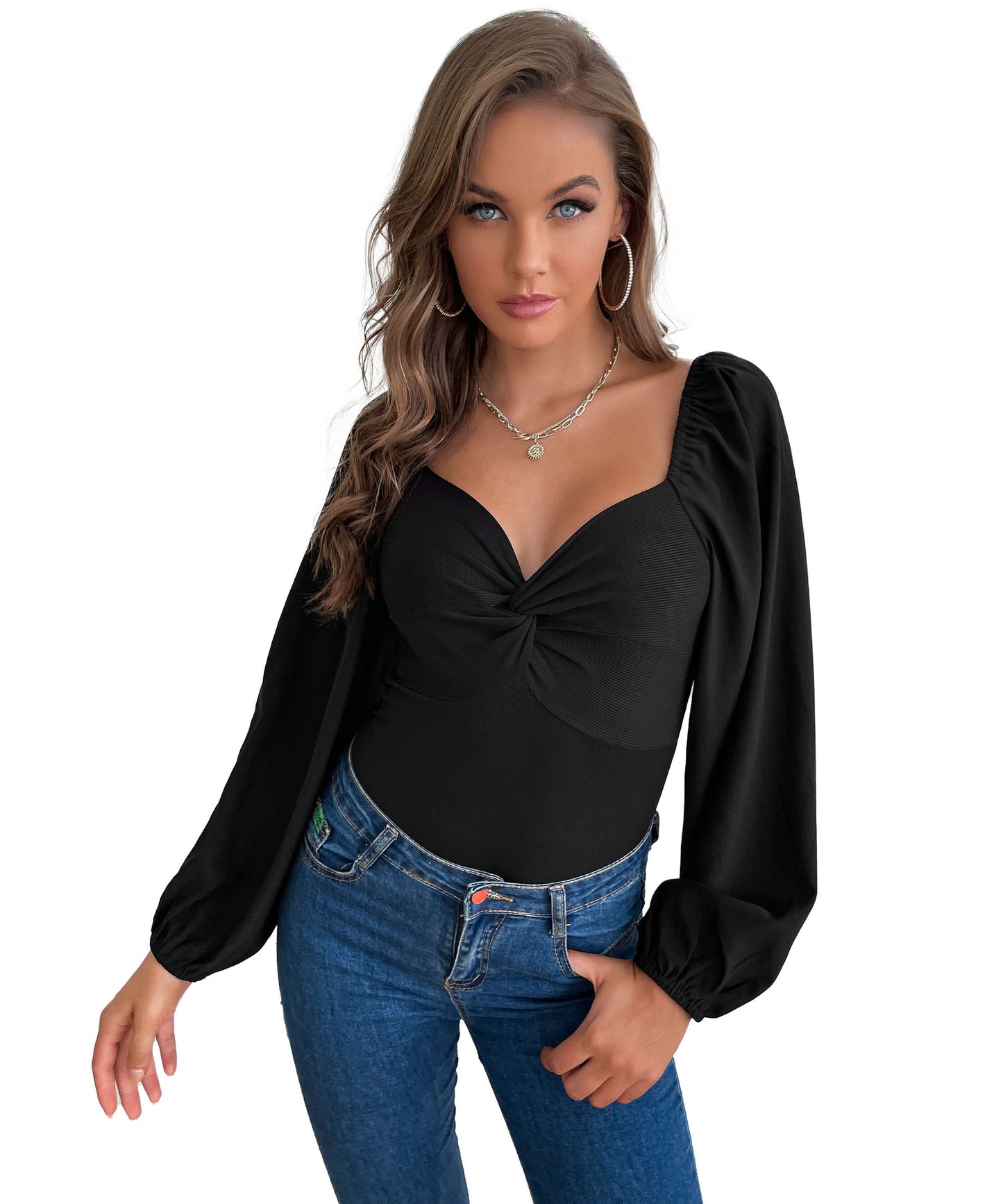 Jumpsuit Women's Knotted V-Neck Long-Sleeved Bodysuit