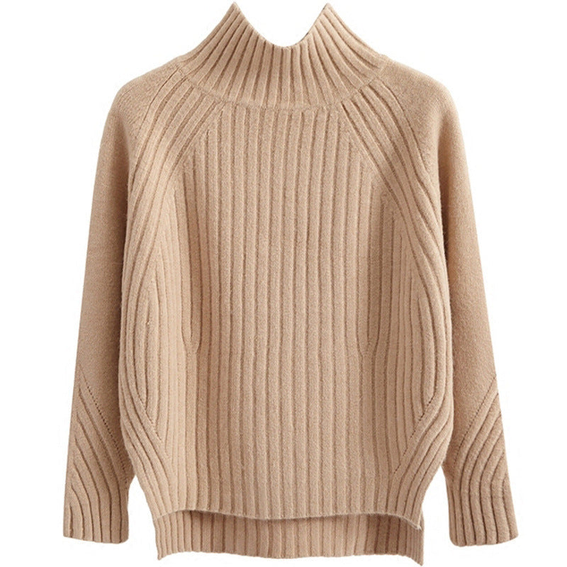 Half Turtleneck Sweater For Women Before Autumn And Winter Short After Long Swing Fork Thickened Loose Knit Bottom Coat