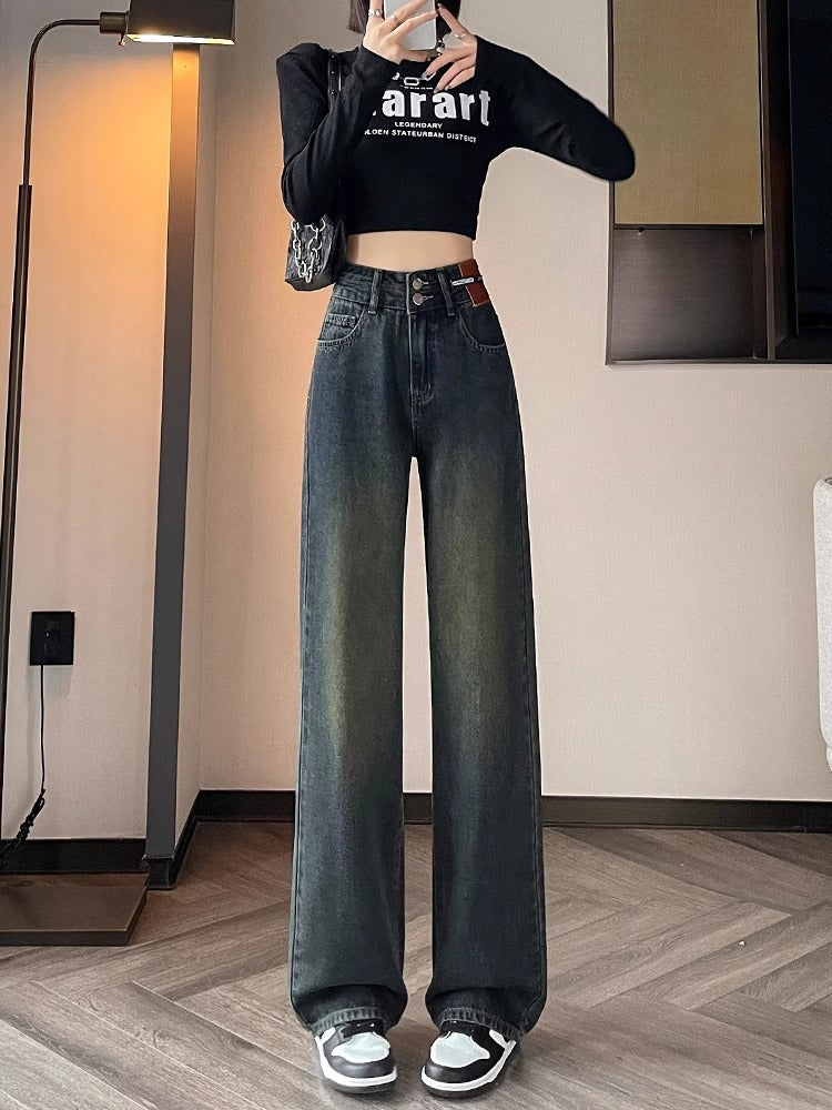 Gray Narrow Version Of Wide Leg Jeans Women's New Autumn High Waist Hanging Loose Straight Leg Pants
