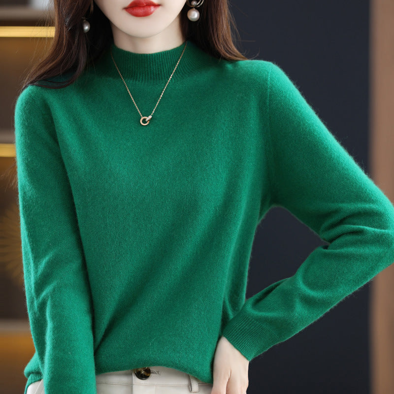 Half Turtleneck Woolen Sweater Women's Autumn And Winter Simple Everything Cashmere Sweater Loose Pullover Knitted Bottom