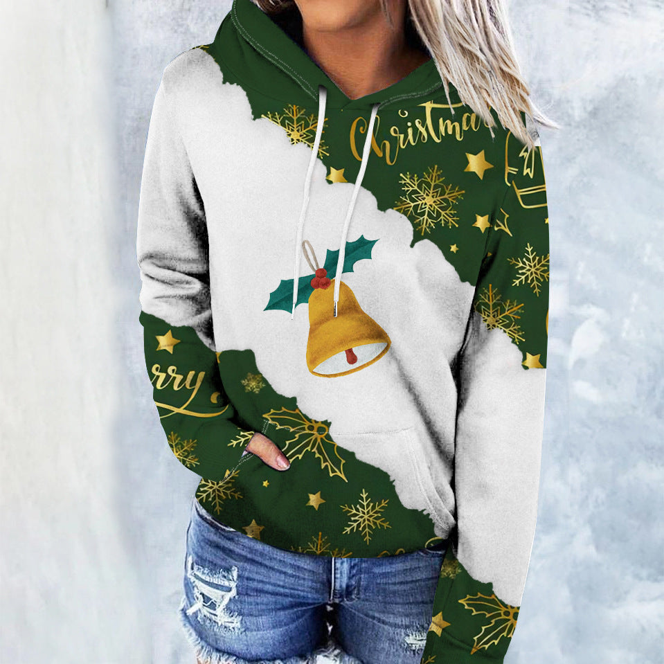 Women's Autumn New Christmas 3D Digital Print Loose Hooded Hoodie For Women