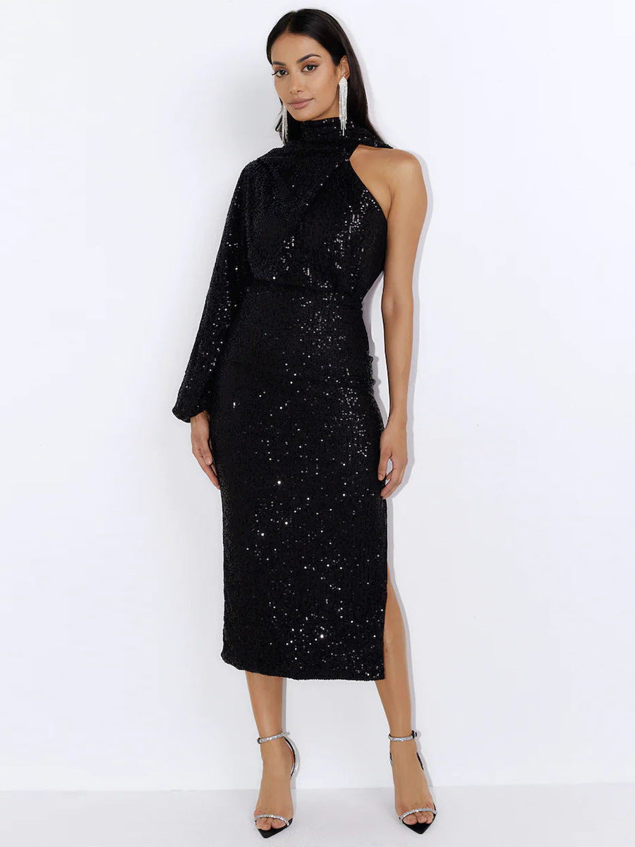 Sequin Dress Women's Design Sense Scarf Beaded Skirt Nightclub Wedding Evening Gown