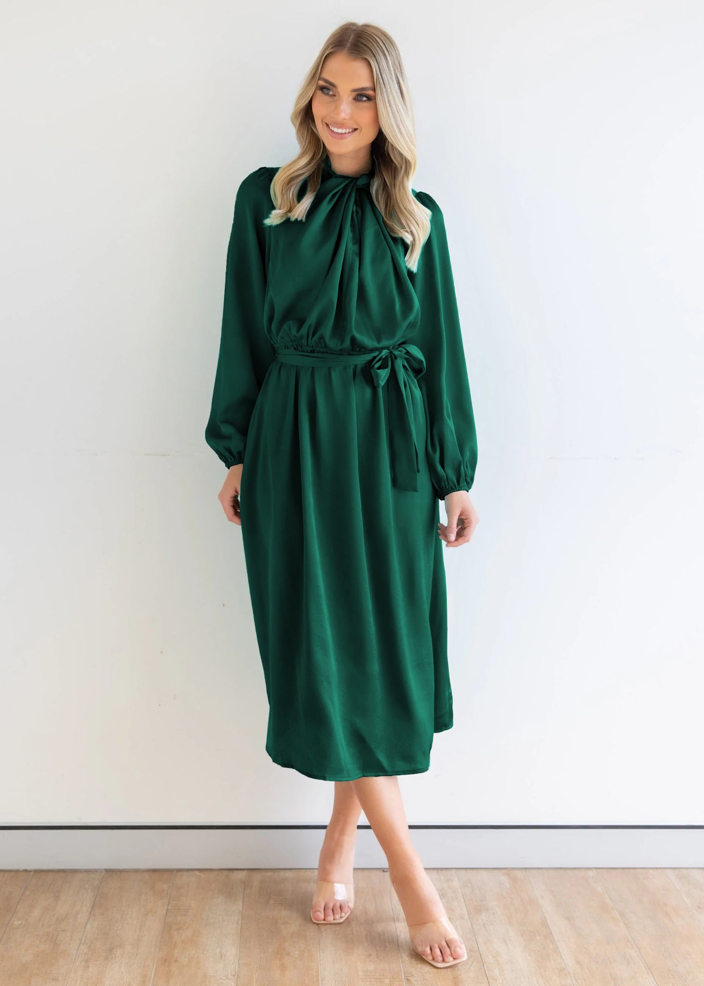 Fashion Trend Satin Elegance Haute Couture Dress Autumn Long Sleeve Party Dress