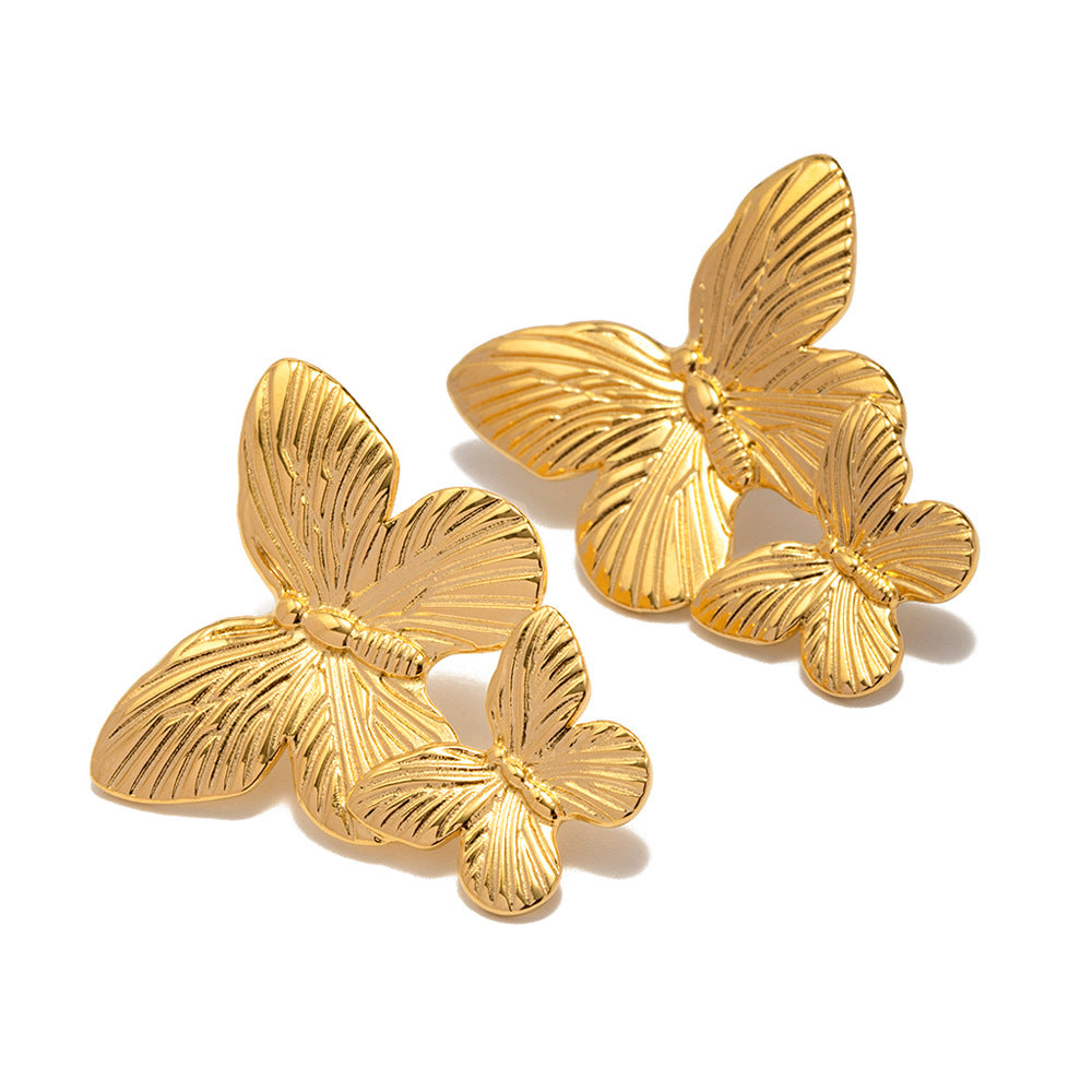 5pcs Court Style Matte Vintage Gold Stainless Steel Butterfly Metal Studs Earrings