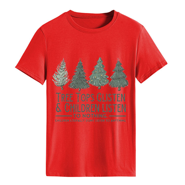 Tree Tops Round Neck Fashion Letter Top Women's T-Shirt Loose Short Sleeves